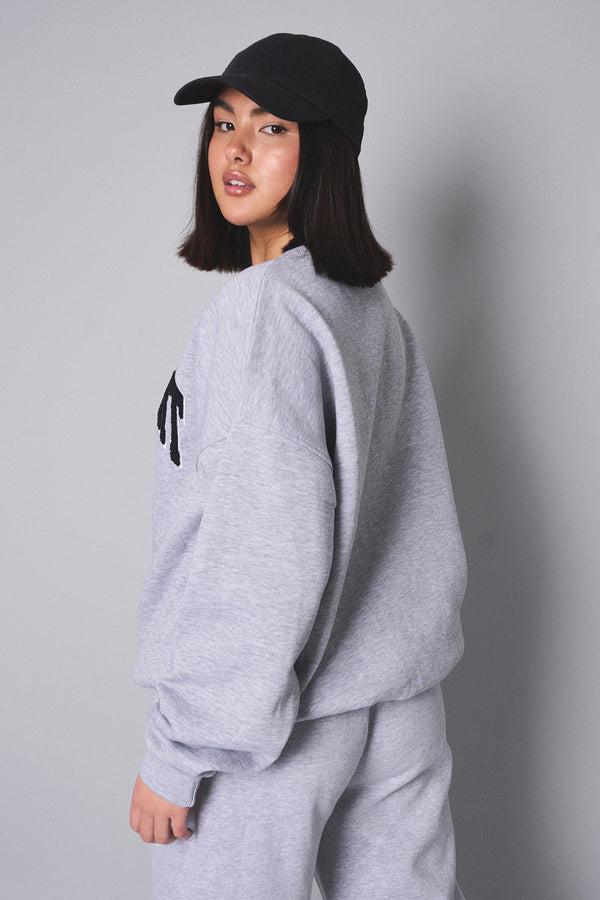 Kaiia Sport Slogan Oversized Sweatshirt Grey Marl
