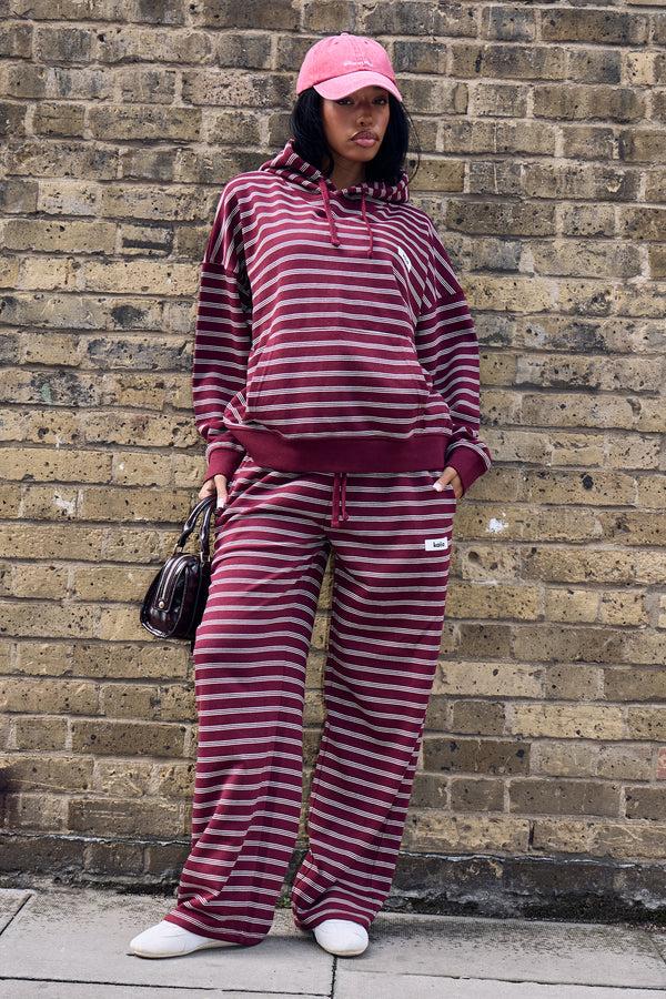 Kaiia Striped Oversized Hoodie Burgundy & Cream