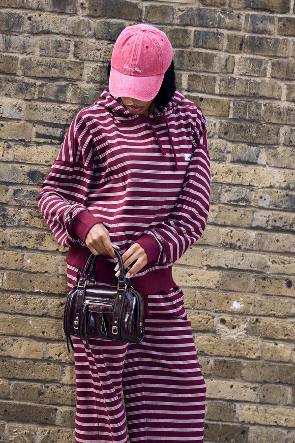 Kaiia Striped Oversized Hoodie Burgundy & Cream