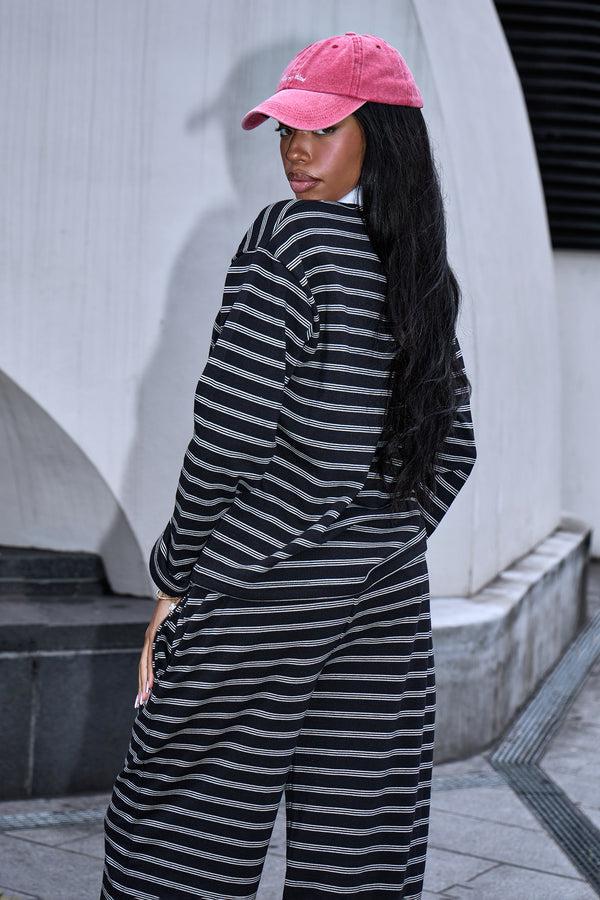 Kaiia Striped Oversized Rugby Shirt Black & Cream