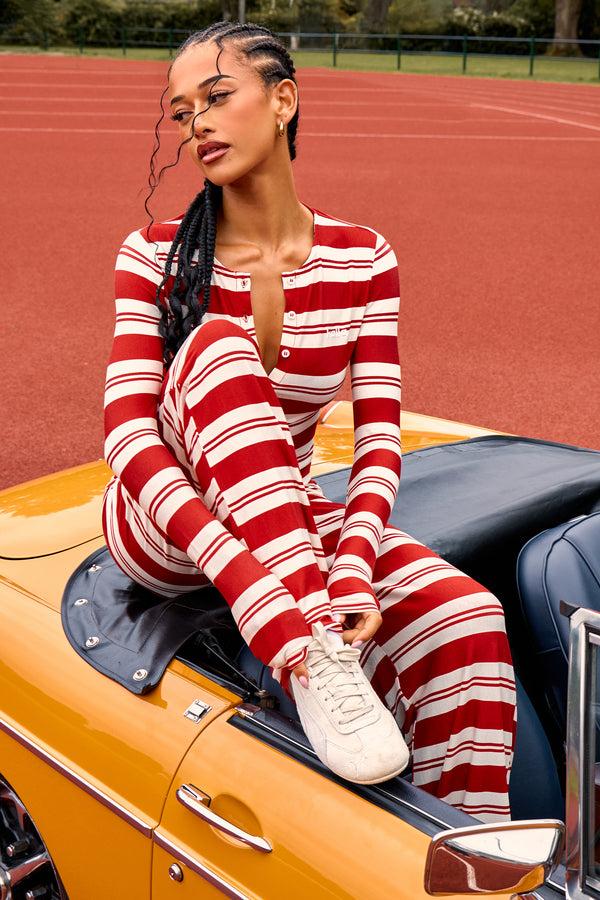 Kaiia Striped Wide Leg Trousers Red & White