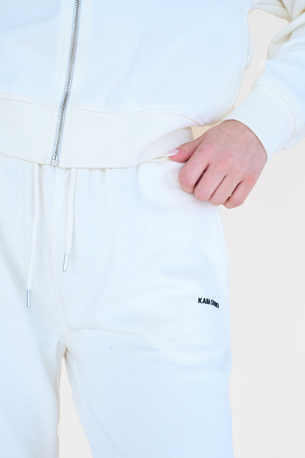 Kaiia Studio Back Pocket Wide Leg Sweat Pants Ecru