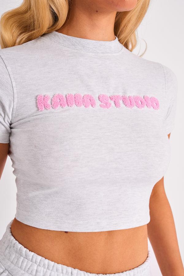 Kaiia Studio Borg Bubble Baby Tee Grey Marl & Pink