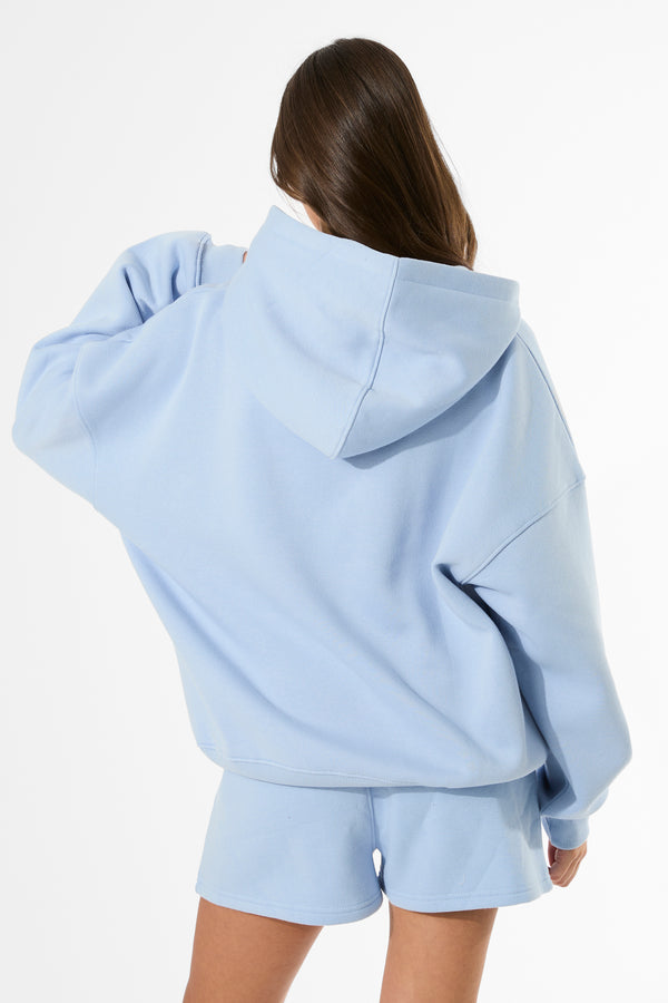 Kaiia Studio Borg Slogan Oversized Hoodie Light Blue