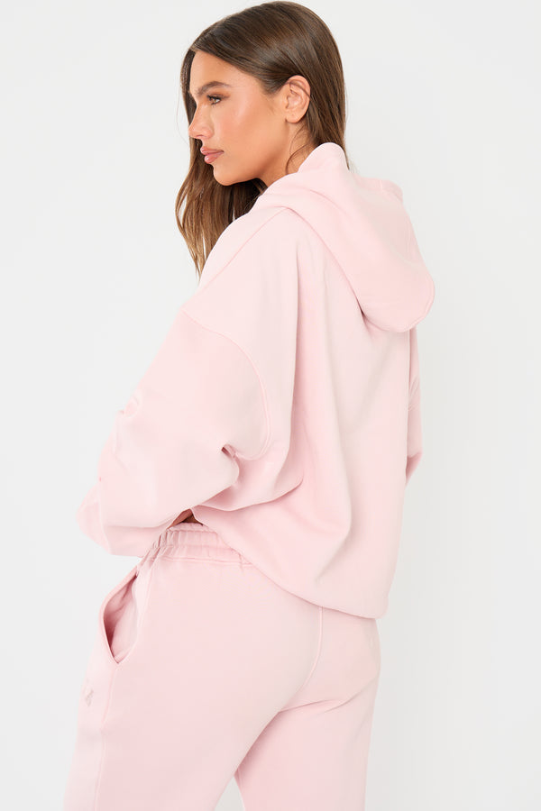 Kaiia Studio Borg Slogan Oversized Hoodie Pink Chai