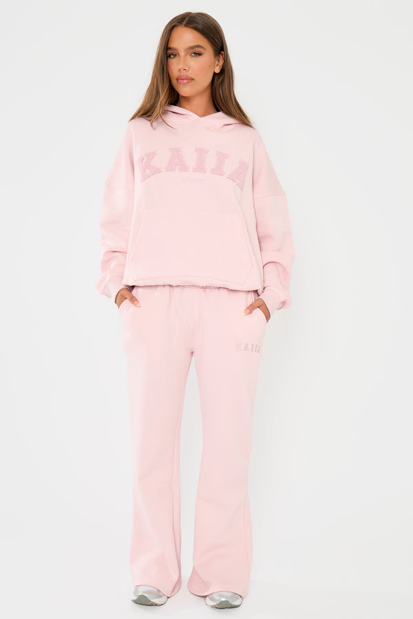 Kaiia Studio Borg Slogan Oversized Hoodie Pink Chai