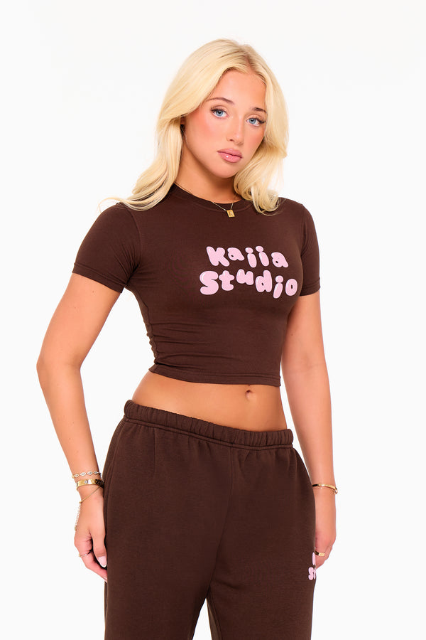 Kaiia Studio Bubble Baby Tee Chocolate & Pink