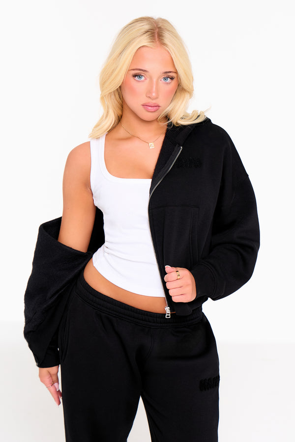 Kaiia Studio Bubble Borg Oversized Zip Through Hoodie Black