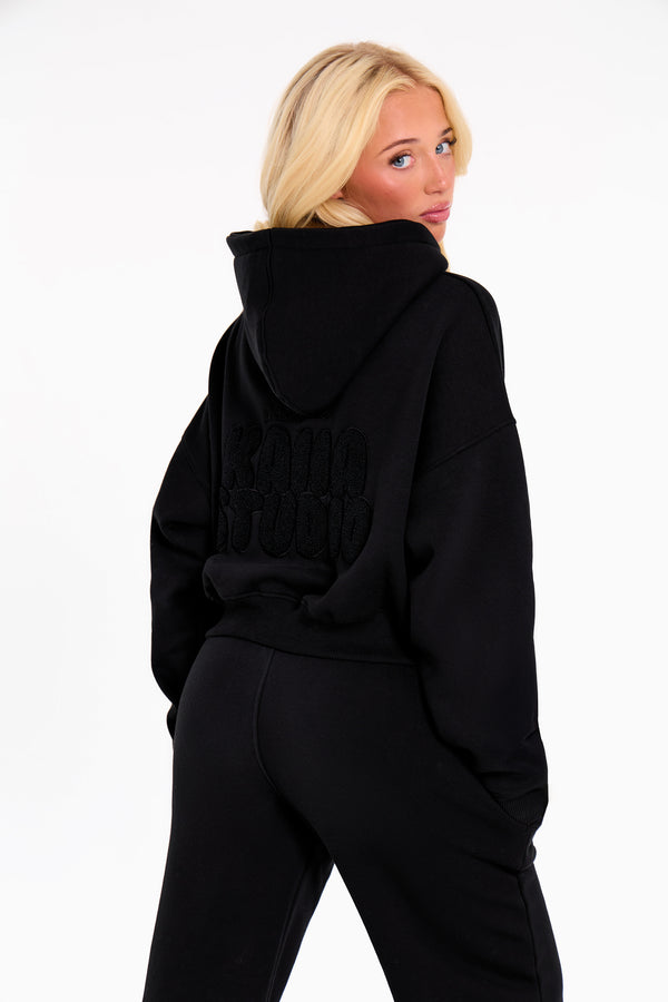 Kaiia Studio Bubble Borg Oversized Zip Through Hoodie Black