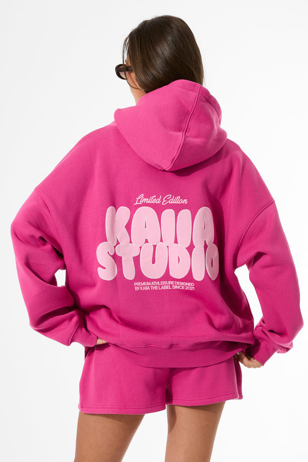 Kaiia Studio Bubble Graphic Oversized Hoodie Bright Pink & Baby Pink