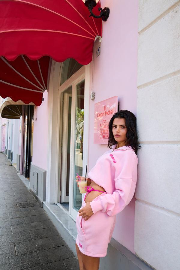 Kaiia Studio Bubble Graphic Quarter Zip Sweatshirt Baby Pink & Hot Pink