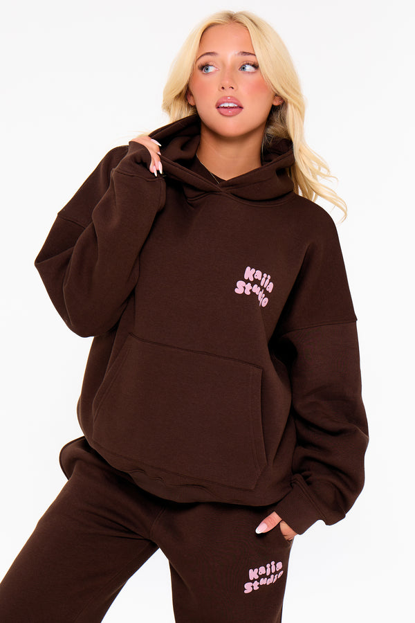 Kaiia Studio Bubble Oversized Hoodie Chocolate & Pink