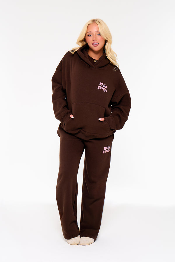 Kaiia Studio Bubble Oversized Hoodie Chocolate & Pink
