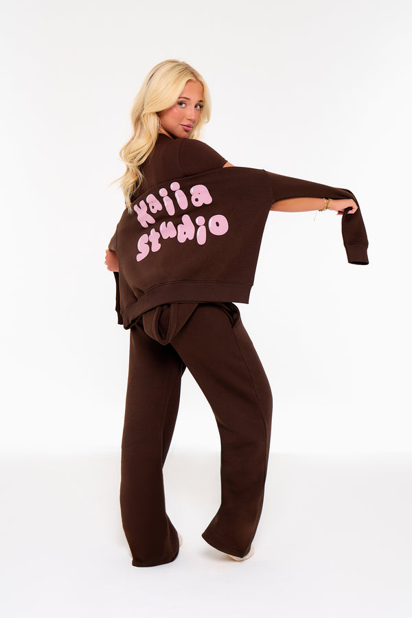 Kaiia Studio Bubble Oversized Hoodie Chocolate & Pink