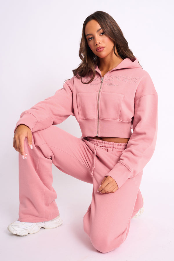 Kaiia Studio Cropped Zip Up Hoodie Blusher