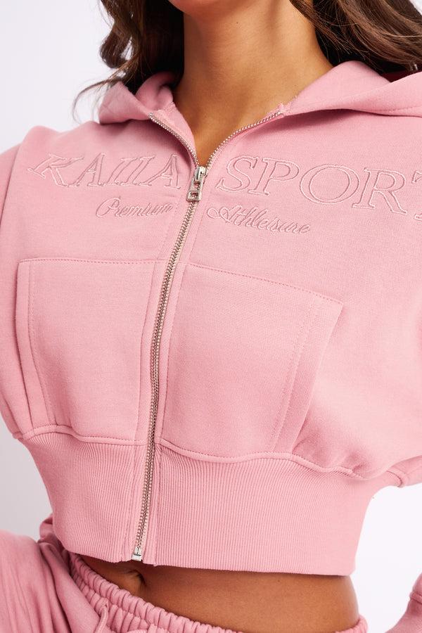 Kaiia Studio Cropped Zip Up Hoodie Blusher