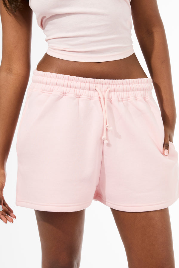 Kaiia Studio Embossed Script Logo Oversized Shorts Strawberry Pink