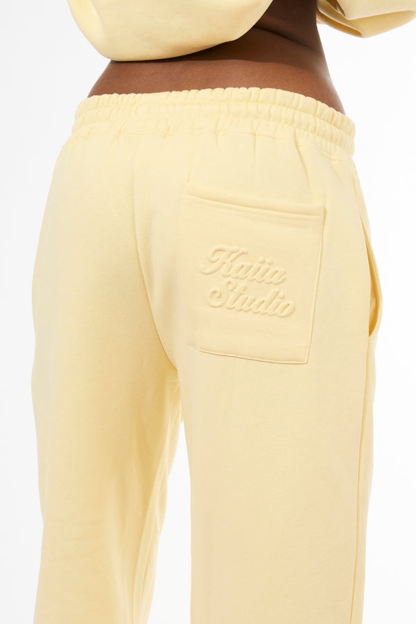 Kaiia Studio Embossed Script Logo Wide Leg Joggers Lemon Sorbet