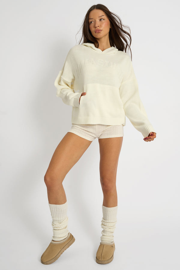 Kaiia Studio Knitted Hoodie Cream