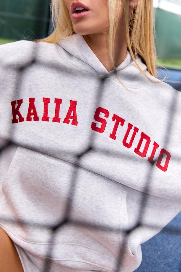 Kaiia Studio Oversized Hoodie Light Grey Marl & Red
