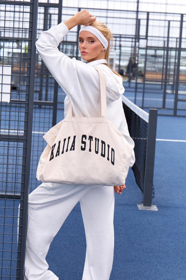 Kaiia Studio Script Logo Oversized Hoodie White
