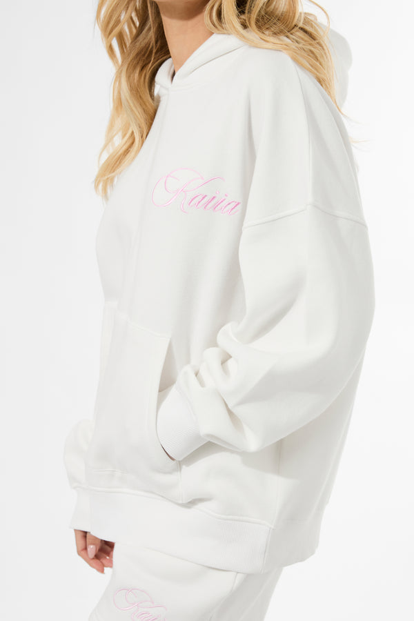 Kaiia Studio Script Logo Oversized Hoodie White & Pink