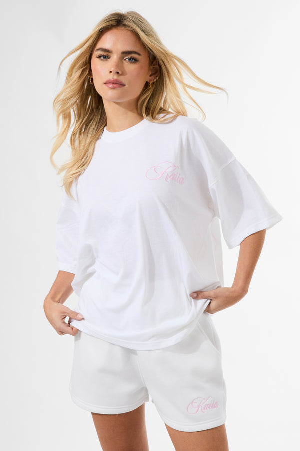 Kaiia Studio Script Logo Oversized T-Shirt White & Pink