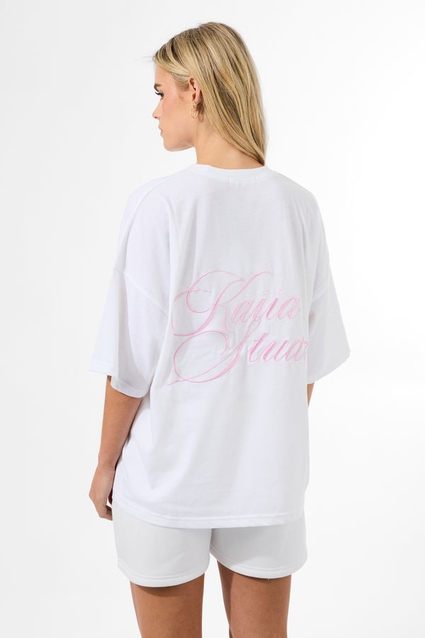 Kaiia Studio Script Logo Oversized T-Shirt White & Pink
