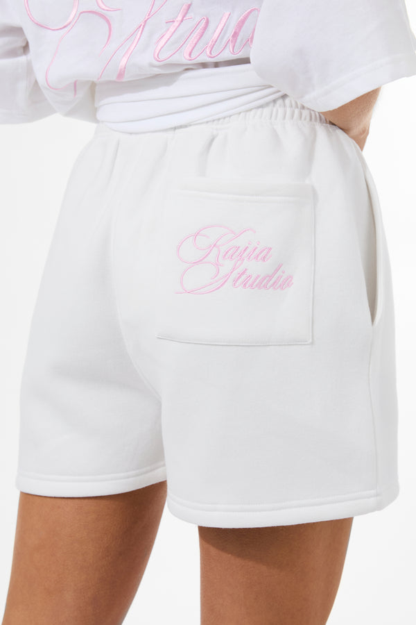 Kaiia Studio Script Logo Sweat Shorts White & Pink