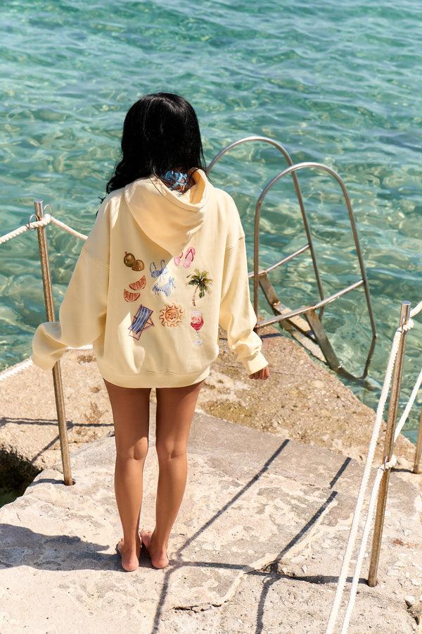 Kaiia Summer Back Graphic Oversized Hoodie Lemon