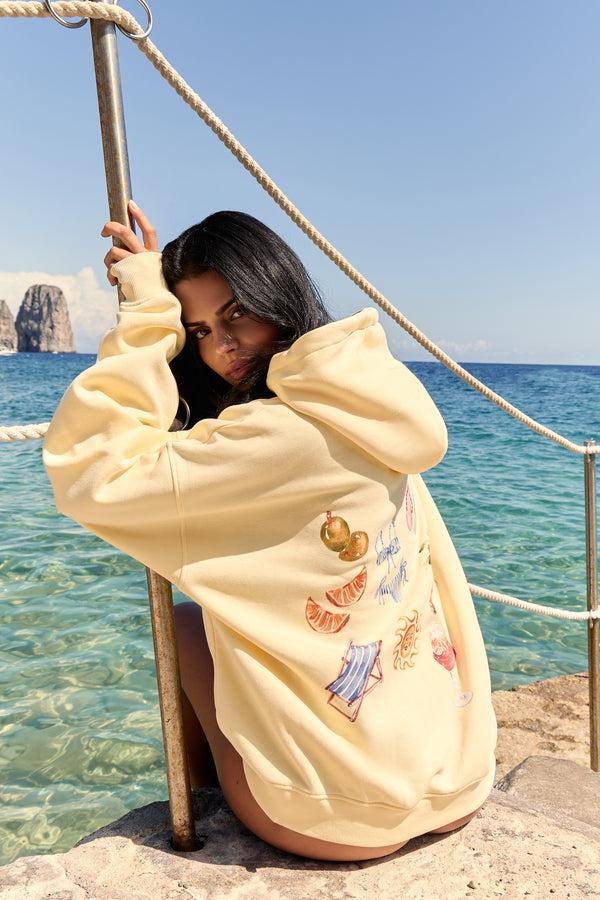 Kaiia Summer Back Graphic Oversized Hoodie Lemon