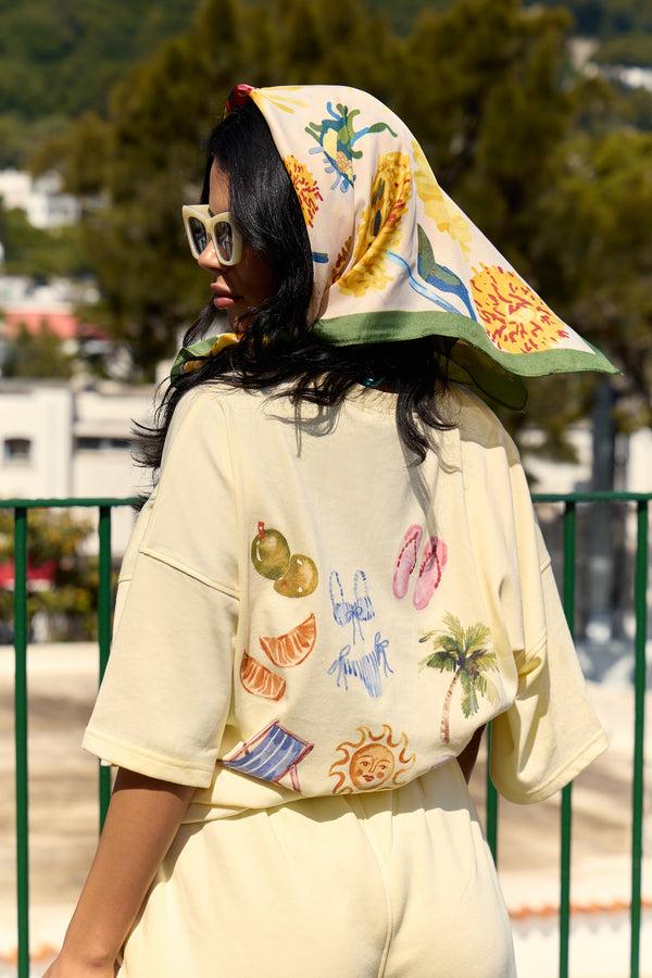 Kaiia Summer Back Graphic Oversized T-Shirt Lemon