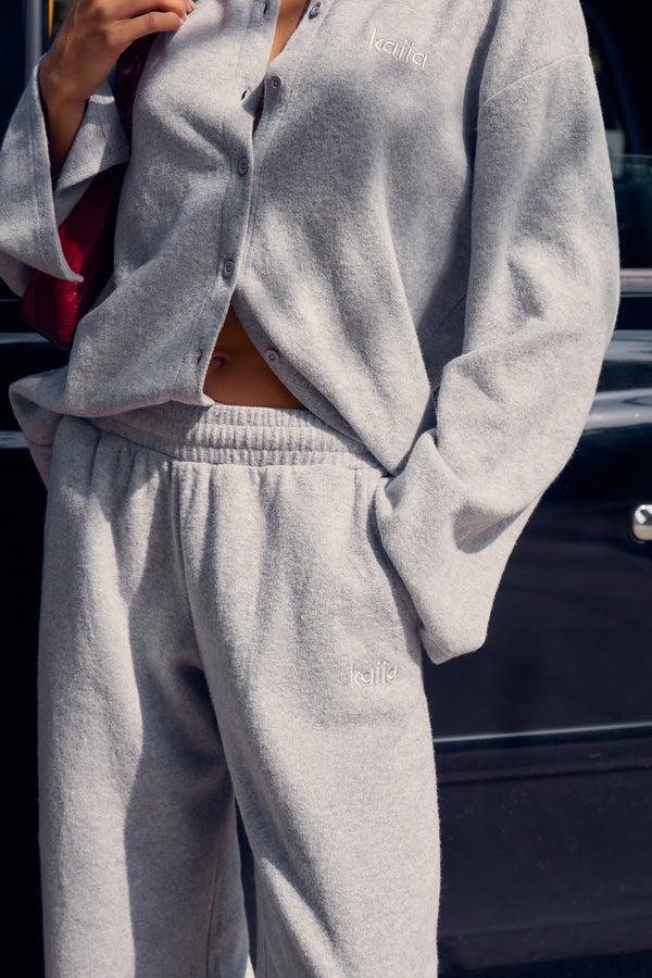 Kaiia Supersoft Wide Leg Trousers Grey Marl