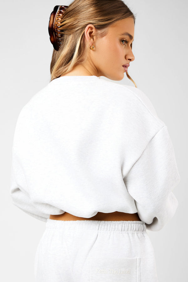 Kaiia The Label Bubble Hem Cropped Sweatshirt Light Grey Marl
