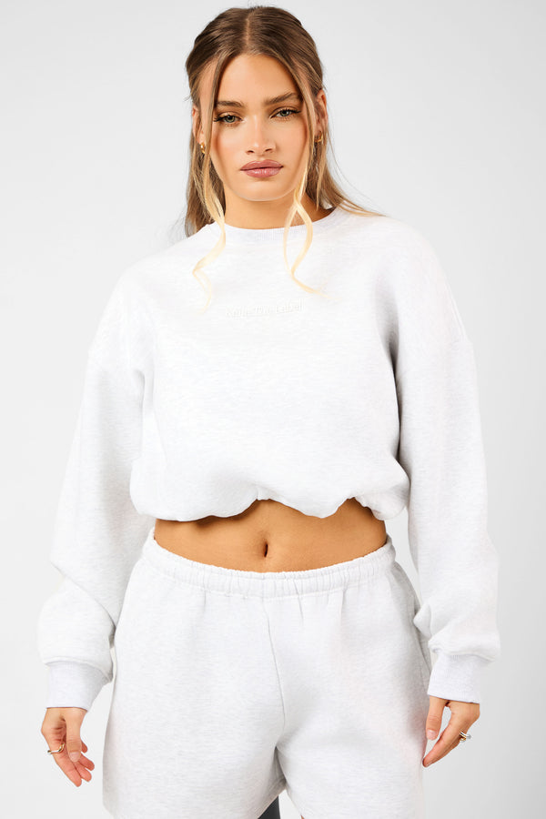 Kaiia The Label Bubble Hem Cropped Sweatshirt Light Grey Marl