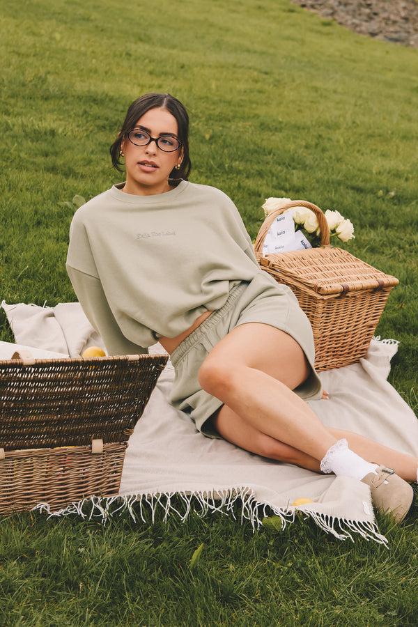 Kaiia The Label Bubble Hem Cropped Sweatshirt Sage