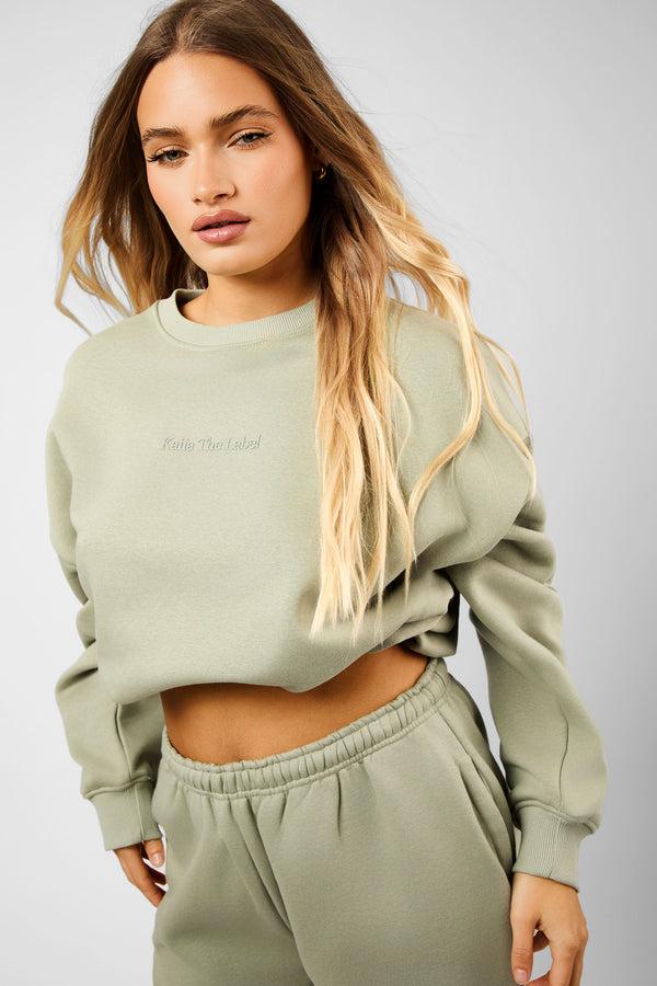 Kaiia The Label Bubble Hem Cropped Sweatshirt Sage