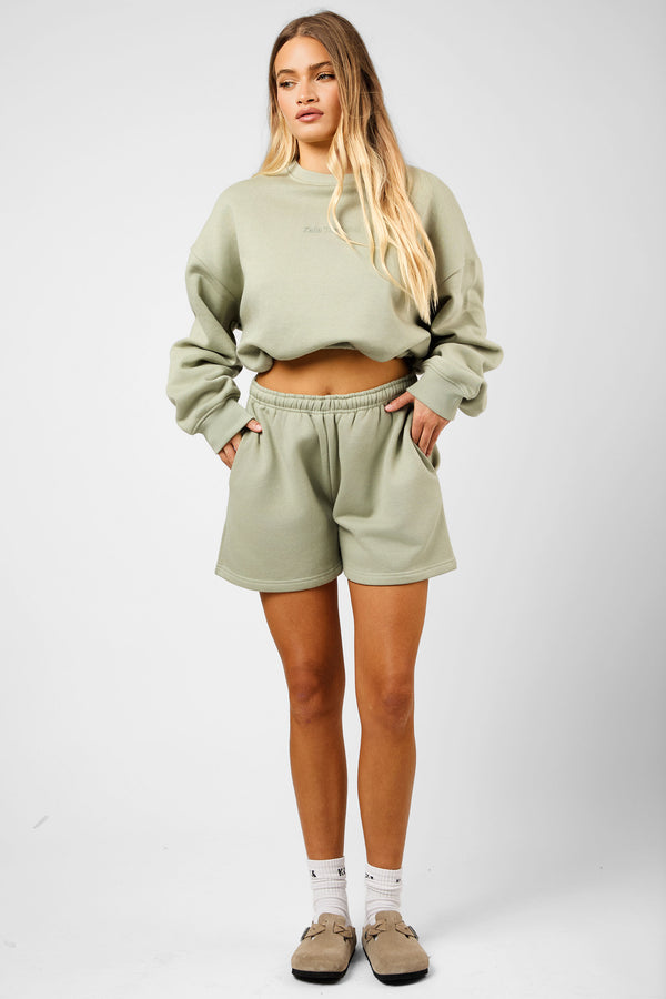Kaiia The Label Bubble Hem Cropped Sweatshirt Sage