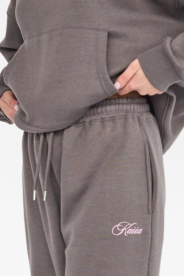 Kaiia The Label Logo Wide Leg Joggers Dark Grey With Pink