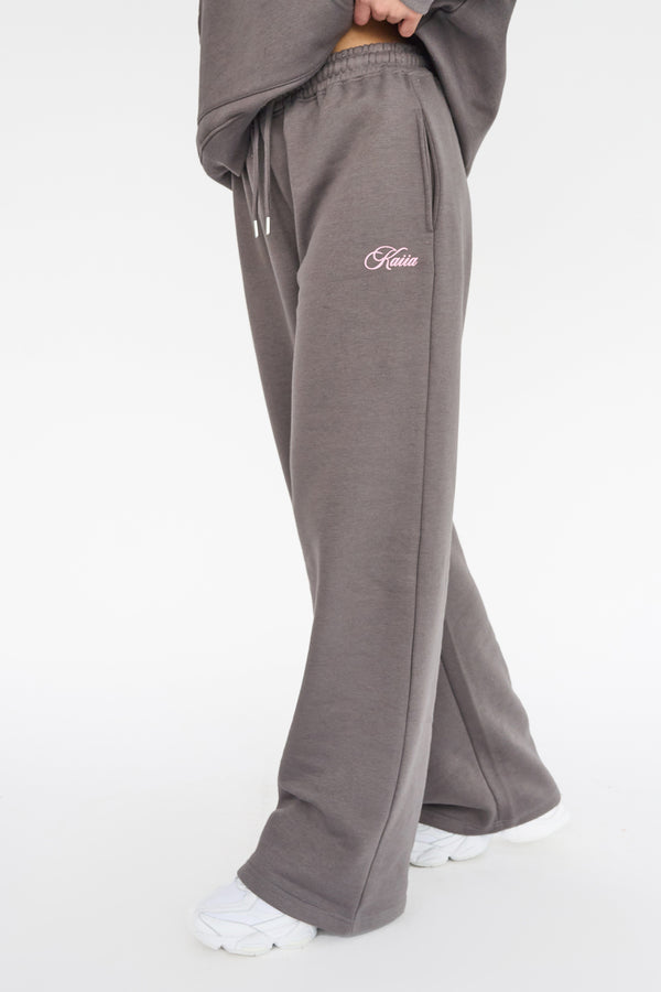 Kaiia The Label Logo Wide Leg Joggers Dark Grey With Pink