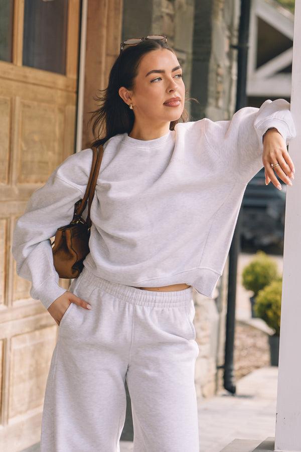 Kaiia The Label Seam Detail Oversized Sweatshirt Light Grey Marl