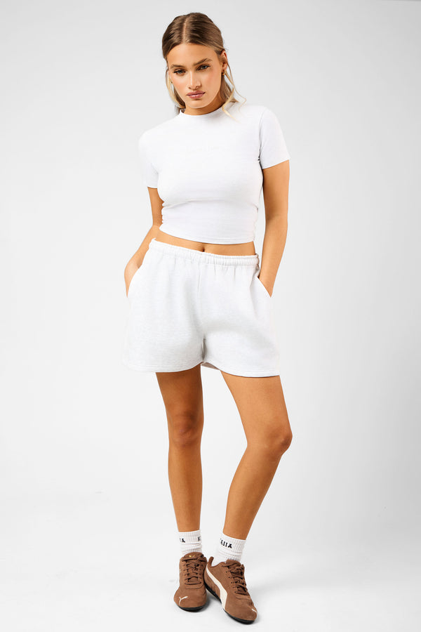 Kaiia The Label Seam Detail Side Pocket Shorts Light Grey Marl