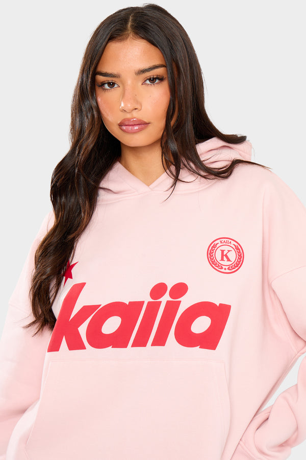 Kaiia Varsity Oversized Hoodie Baby Pink & Red
