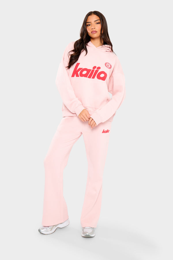 Kaiia Varsity Oversized Hoodie Baby Pink & Red