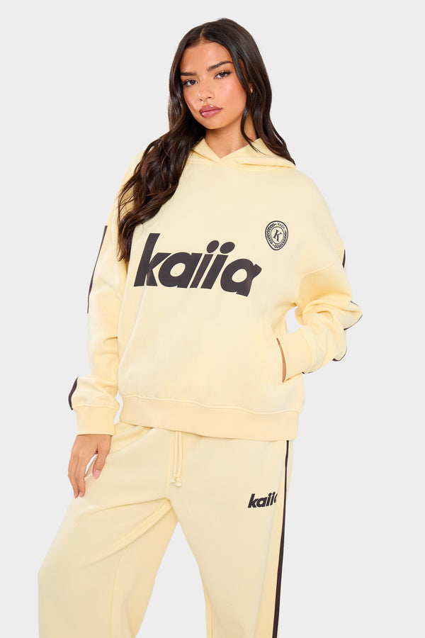 Kaiia Varsity Oversized Hoodie Lemon & Brown