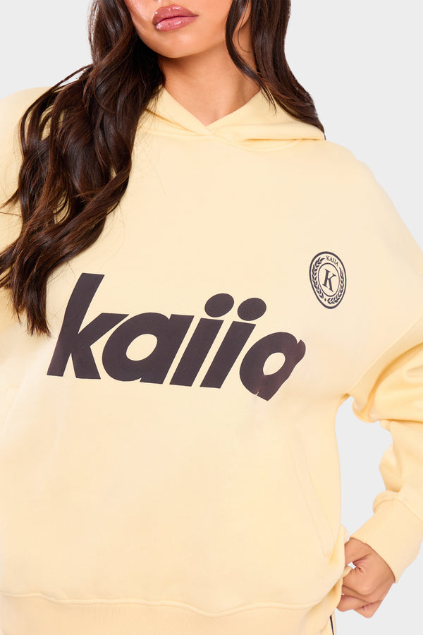 Kaiia Varsity Oversized Hoodie Lemon & Brown