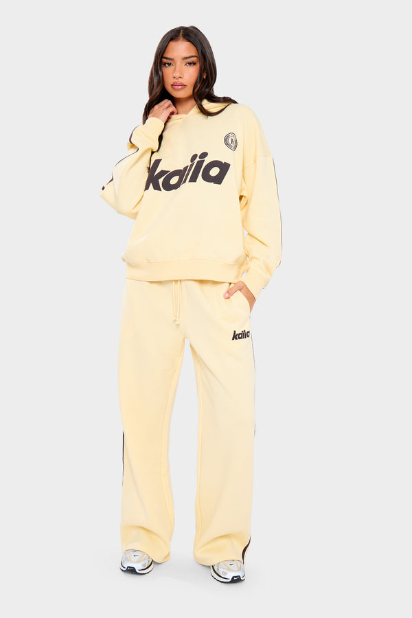 Kaiia Varsity Oversized Hoodie Lemon & Brown