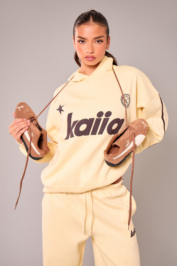 Kaiia Varsity Oversized Hoodie Lemon & Brown