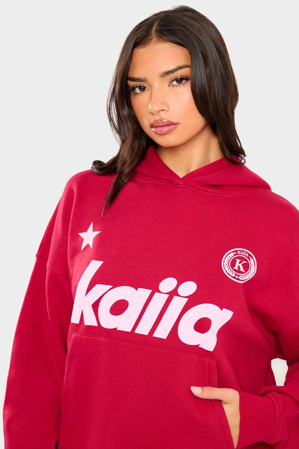 Kaiia Varsity Oversized Hoodie Red & Baby Pink