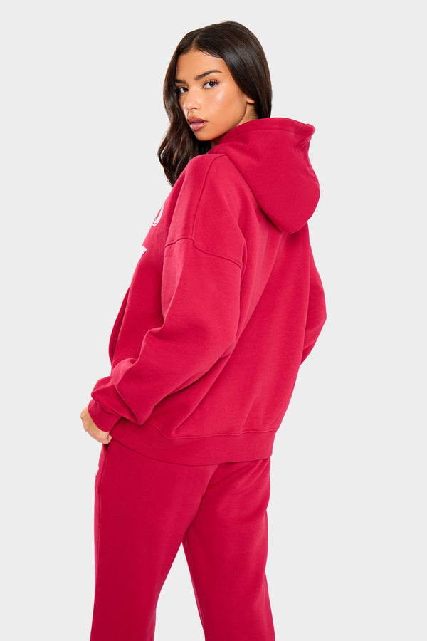 Kaiia Varsity Oversized Hoodie Red & Baby Pink
